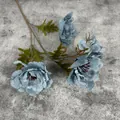 Künstliches blaues Pfingstrosen-Set mit Vintage-Seidenblättern und realistischen Blättern - Mehrkopf Einzelstiel / Dunstiges Blau