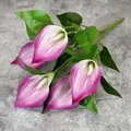 Pink and white gradient PU calla lily bouquet with deep green leaves for home decor - Fuschia