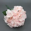 Single pale pink artificial hydrangea stem with green leaf and detailed white stamens - Flesh Pink Without Leaves