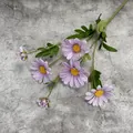 Artificial multi-head daisy branch with light purple petals and realistic green leaves - Purple