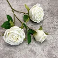 Rose d'Austin artificielle blanche à trois têtes avec pétales en soie et feuilles - Blanc