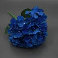 Single bunch of artificial blue hydrangea flowers with realistic green leaves and stem - Royal Blue Without Leaves