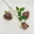 Einzelstiel künstliche Vintage Austin-Rose mit drei dunkelbraunen Seidenblütenköpfen - Kaffeebraun
