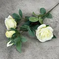 Artificial 4-head rose branch with creamy white blooms and silk texture for home decor - White