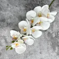 Realistic artificial 9-head white orchid spray with purple center and green buds - No.3 White with Purple Dots