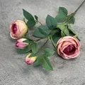 Seidenrosenzweig in Pink und Orange mit vier Blütenköpfen und künstlichen grünen Blättern - Lila Herz Rosa