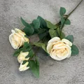 Champagne multi-head artificial silk roses featuring blooming petals and realistic leaves - Champagne