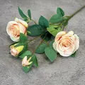 Artificial champagne silk rose branch with four flower heads for wedding decoration - Champagne Pink