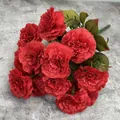 Vibrant red artificial carnation bouquet with lifelike green leaves for home decoration - Red