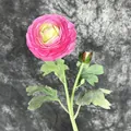 Artificial pink camellia flower stem with one blooming head and a delicate bud - Deep Pink