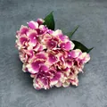 Pink and cream artificial 5-fork hydrangea bouquet with green leaves for wedding decor - New Purplish Red Without Leaves