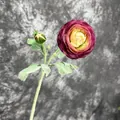 Artificial bicolour ranunculus flower in deep purple and yellow with green bud - Purple