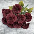 Artificial carnation bouquet with 13 deep red silk flower heads on gray background - Dark Red