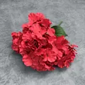 Vibrant red 5-fork faux hydrangea flower bouquet with silk petals and green leaves - New Bright Red Without Leaves