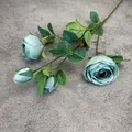 Elegant misty blue artificial multi-head rose spray with vintage realistic silk petals - Blue