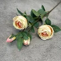 Artificial 4-head champagne pink rose branch with two blooms and two buds for decor - Champagne Pink