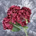 5-head artificial hydrangea bunch in dark burgundy for home and wedding decor - Red