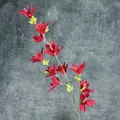 Lifelike artificial red zephyranthes lily with long stem and green leaves for decor - Red
