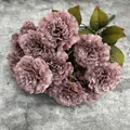 Morandi pink artificial carnation bouquet with realistic green leaves on gray background - Dust Rose