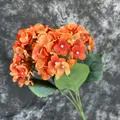 Vibrant orange artificial 5-head hydrangea bouquet with realistic green leaves - Orange