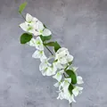 Artificial white bougainvillea branch with green leaves for home and wedding decor - White