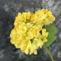 Realistic bright yellow artificial hydrangea bouquet with lush green leaves for home decor - Yellow