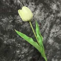 Single cream yellow PU tulip faux flower with realistic texture and green stem - Bright yellow