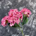 Vibrant pink five-headed silk hydrangea bouquet with realistic textures and green leaves - Rose Red