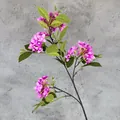 Artificial bright pink hydrangea silk flower branch with green leaves for wedding decor - Purplish Red