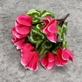 Artificial cyclamen flower bouquet in deep pink with marbled green heart-shaped leaves - Rose Red