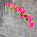 Artificial magenta bougainvillea branch with green leaves on realistic brown stem - Rose Red