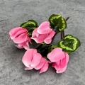 Artificial pink cyclamen flower plant with realistic green patterned heart-shaped leaves - Pink