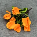 Artificial orange cyclamen bouquet with variegated green leaves and 7 vibrant stems - Orange Red