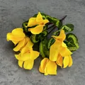 Artificial cyclamen plant with five vibrant yellow silk flowers and green heart leaves - Yellow