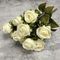Bouquet de pivoines blanches artificielles avec roses en soie crème pour décoration - Rose / Bleu foncé