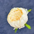 Tête de pivoine artificielle jaune clair avec feuilles vertes pour bijoux de cheveux - Champagne