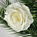 Creamy white faux rose head made of matte fabric for elegant wedding backdrop decor - White