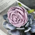 Elegant purple artificial silk rose flower head with green leaves for wedding decor - Purple