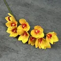 Naturgetreue 10-köpfige gelbe Cymbidium-Orchidee mit roten Zentren für Wohndekoration - Gelb