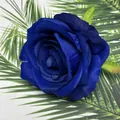 Navy blue artificial rose head with velvet texture and green leaves for wedding decor - Royal Blue