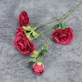 Donkerrode kunstmatige rozen met 5 koppen en groene bladeren voor decoratie - Rood