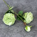 Kunstmatige 3-koppige lichtgroene roos met levensechte bladeren voor interieurdecoratie - Groen