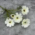 Artificial white zinnia flower bundle with multiple heads and green foliage for decor - White