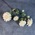 Creamy white artificial dahlia spray with four blooming flowers and two small buds - Champagne