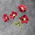 Künstliche Anemone mit vier dunkelroten Blüten und grünen Blättern für die Deko - Rot
