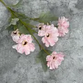 Artificial zinnia branch with five light pink silk flowers and green serrated leaves - Pink
