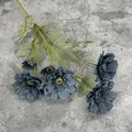 Single stem artificial daisy with five grey blue silk flower heads for home decor - Haze Blue