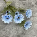 Blue artificial zinnia flowers with five blooming heads and realistic green stems - Blue