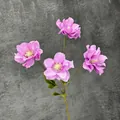 Artificial purple clematis stem with four blooming silk flower heads and green leaves - Purple