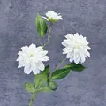 Lifelike 3-head white dahlia silk flower branch with lush green leaves for home decor - White